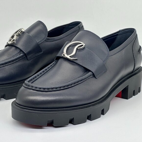 Christian Louboutin CL MOC LUG FLAT Leather Loafers Moccasin Shoes Marine - Picture 8 of 12